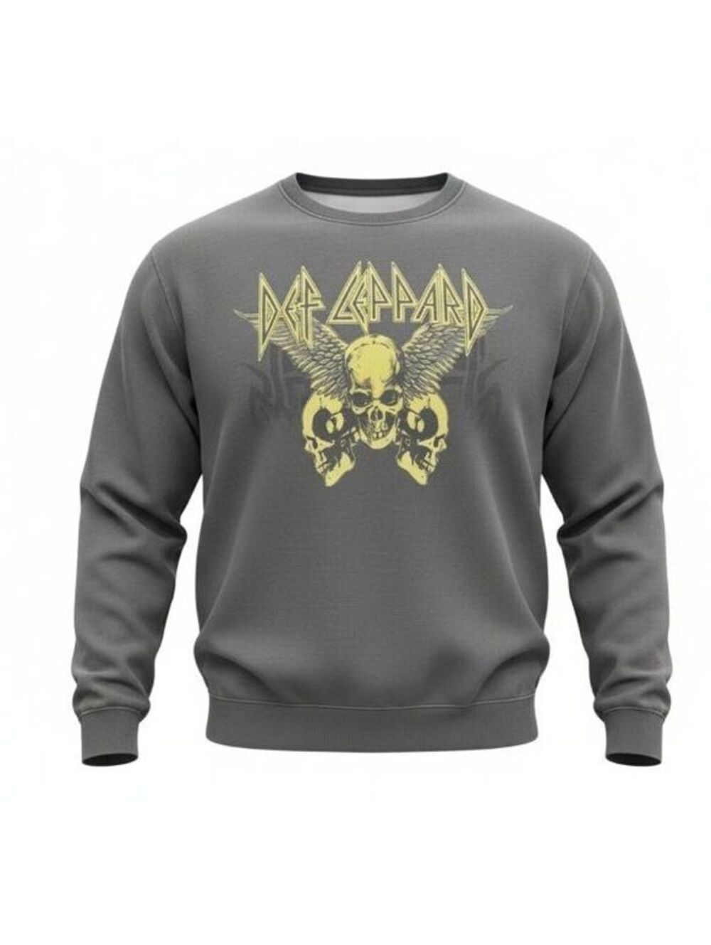 Def Leppard Skulls Wings Graphic Crewneck Sweatshirt Gray Men’s XL Band Tour